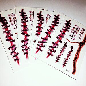 Halloween Fake Stitches Temporary Tattoos , 35 Pack
